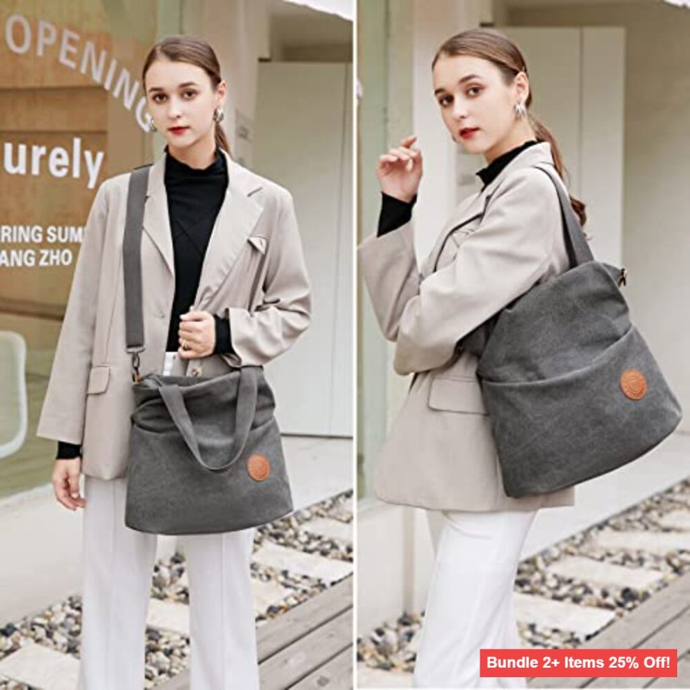 Canvas Crossbody Tote Bag with Adjustable Strap, Lightweight & Spacious - Picture 2 of 7